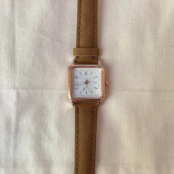 brown old money luxury square leather watch - Picture 2 of 8